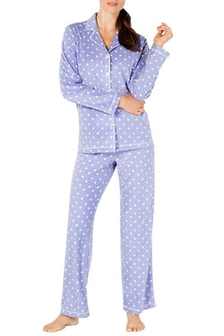 Charter Club Printed Fleece Notched Collar Pajama Set in Iolite Dot thumbnail 1