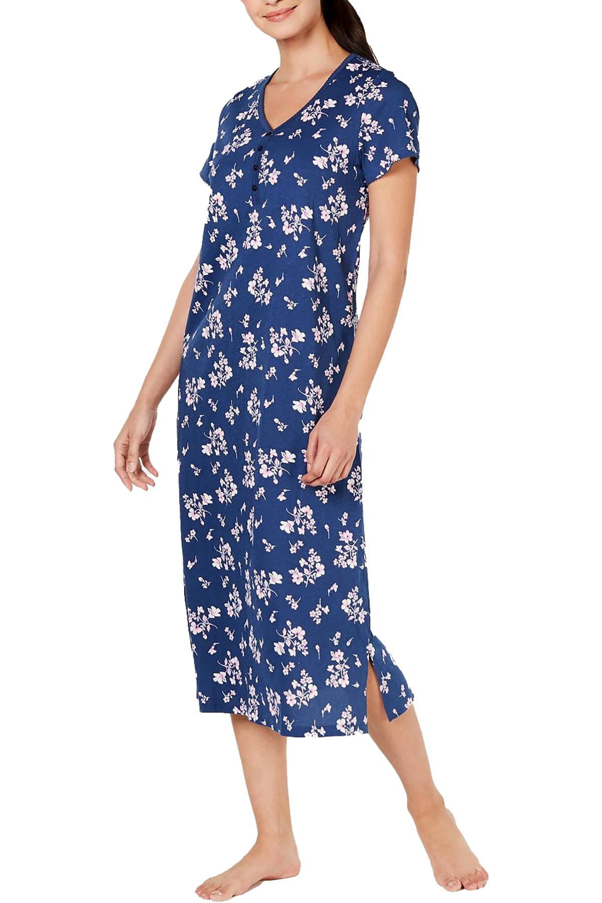 Charter Club Printed Soft Knit Cotton Nightgown in Blue Bells