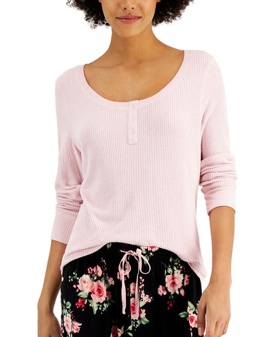 Charter Club Ribbed Henley Pajama Top Chalky Rose