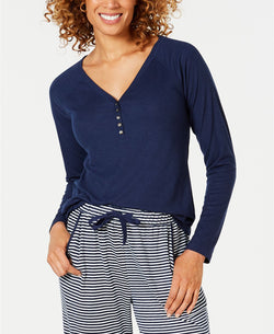 Charter Club Ribbed Knit Henley in Ink Blue thumbnail 2