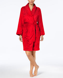 Charter Club Short Solid Plush Robe in Candy Red thumbnail 2