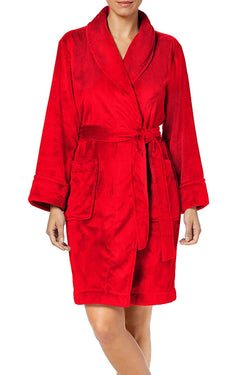 Charter Club Short Solid Plush Robe in Candy Red thumbnail 1