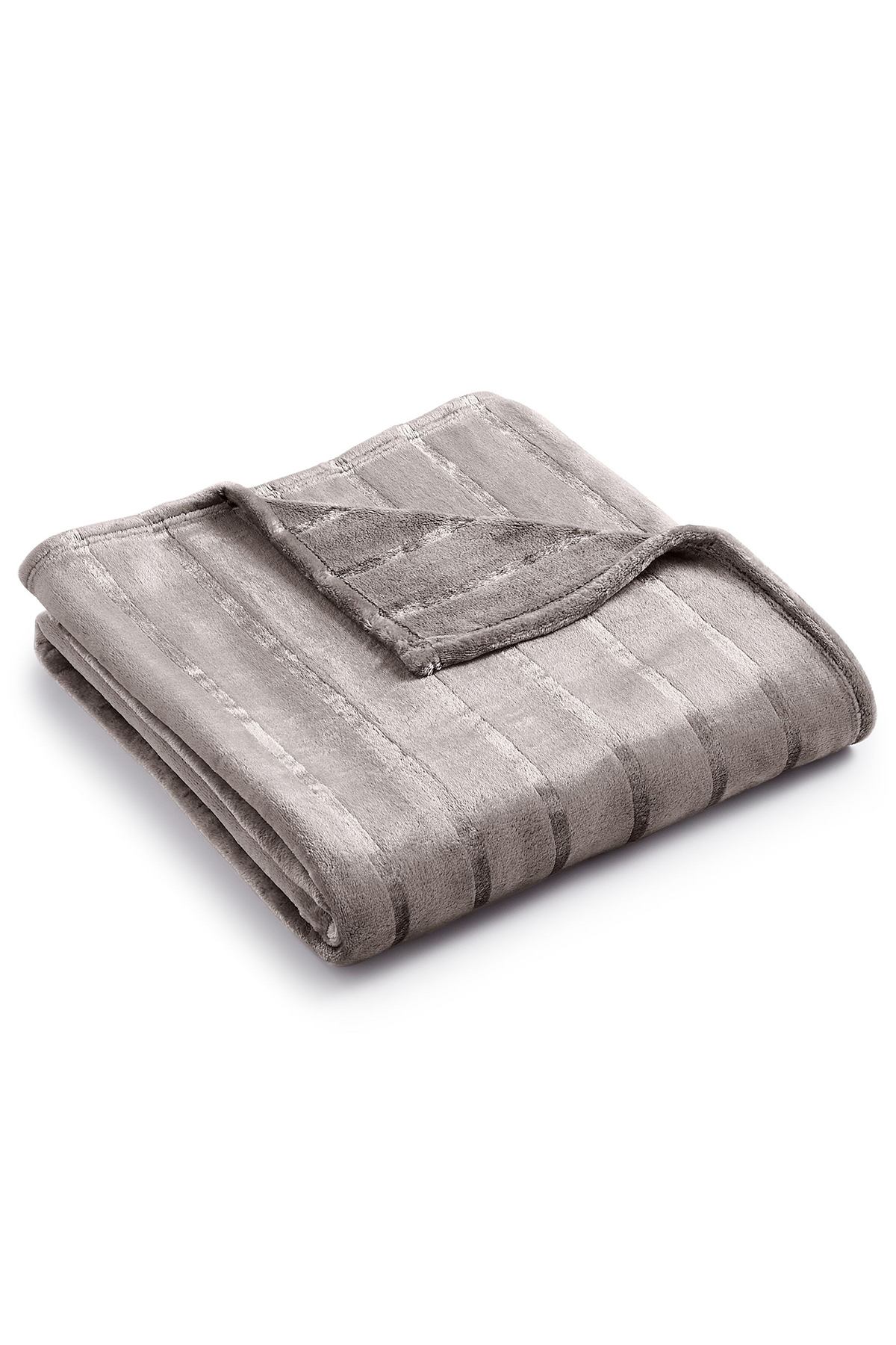 Charter Club Slate Grey Striped Plush Throw Blanket