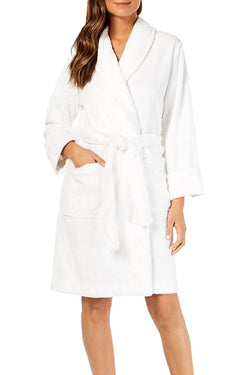 Charter Club Super Soft Short Textured Wrap Robe in Bright White thumbnail 1