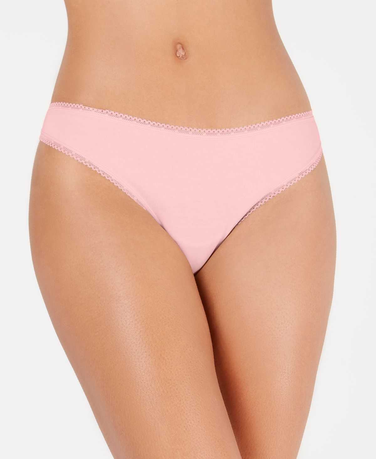Charter Club Wo Lace Trim Cotton Thong Pink
