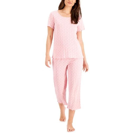 Charter Club Womens Cotton Pointelle Capri Pajama Pants Set