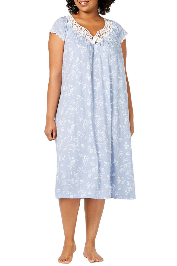Charter Club intimates PLUS Eventide Tonal Flutter Sleeve Printed Soft Knit Nightgown