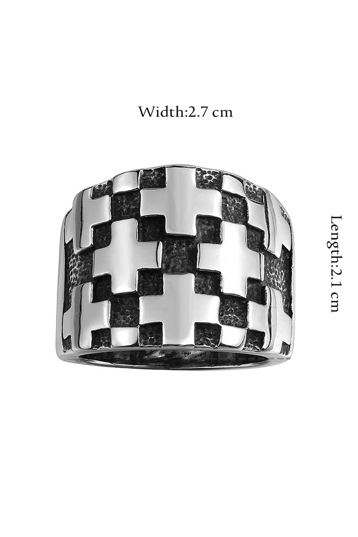 Checkered Cross Stainless Steel Ring