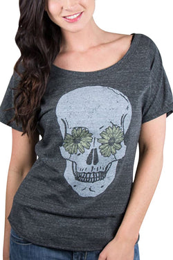 Choke Heather-Black Skull-Flower Dolman Tee thumbnail 3