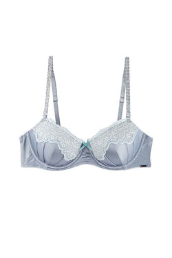 Christian Lacroix Pearl & Blue Glass Lace-Accent Satin Balconette Bra thumbnail 1