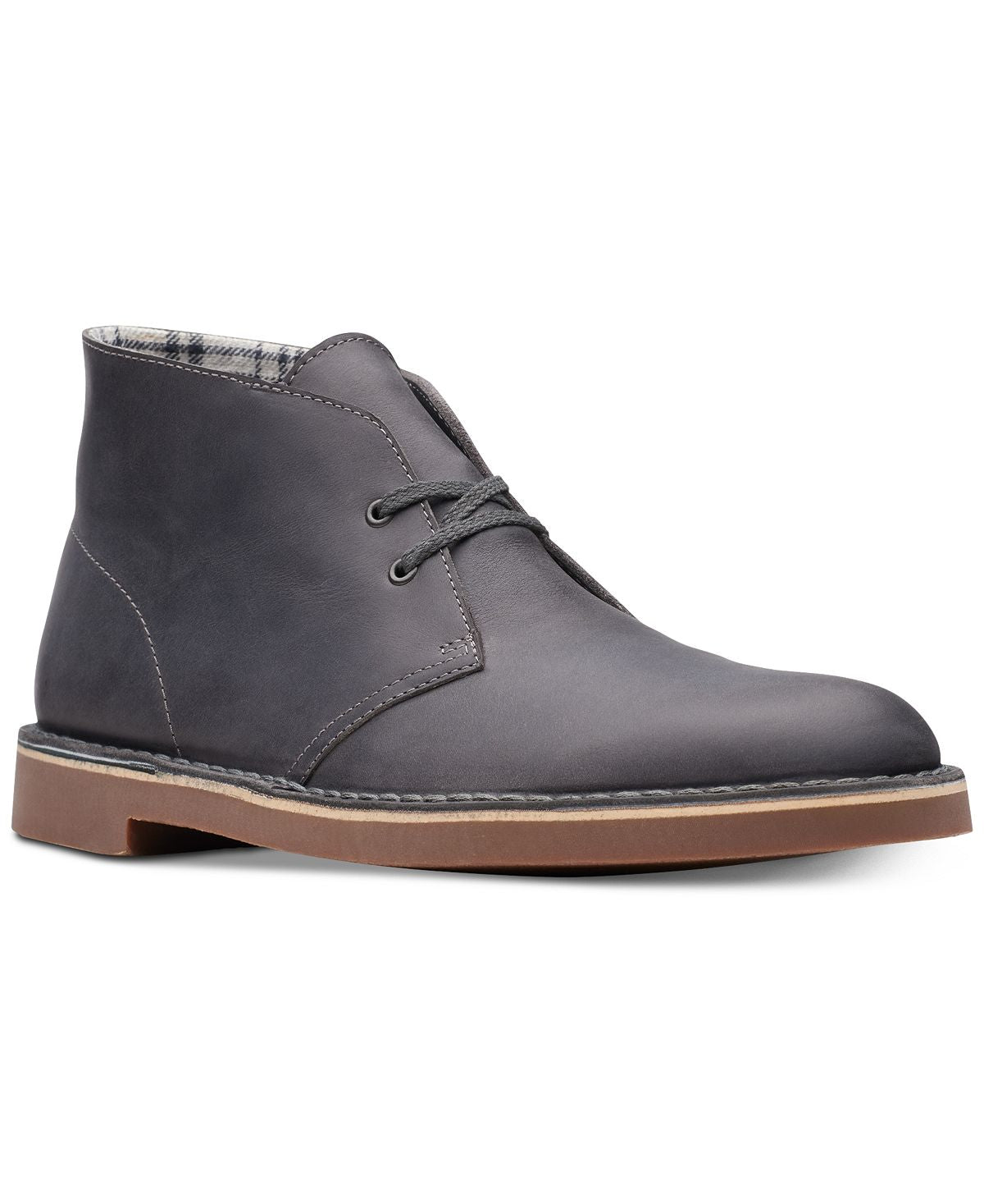 Clarks Bushacre 2 Aubergine Leather Chukka Boots Graphite