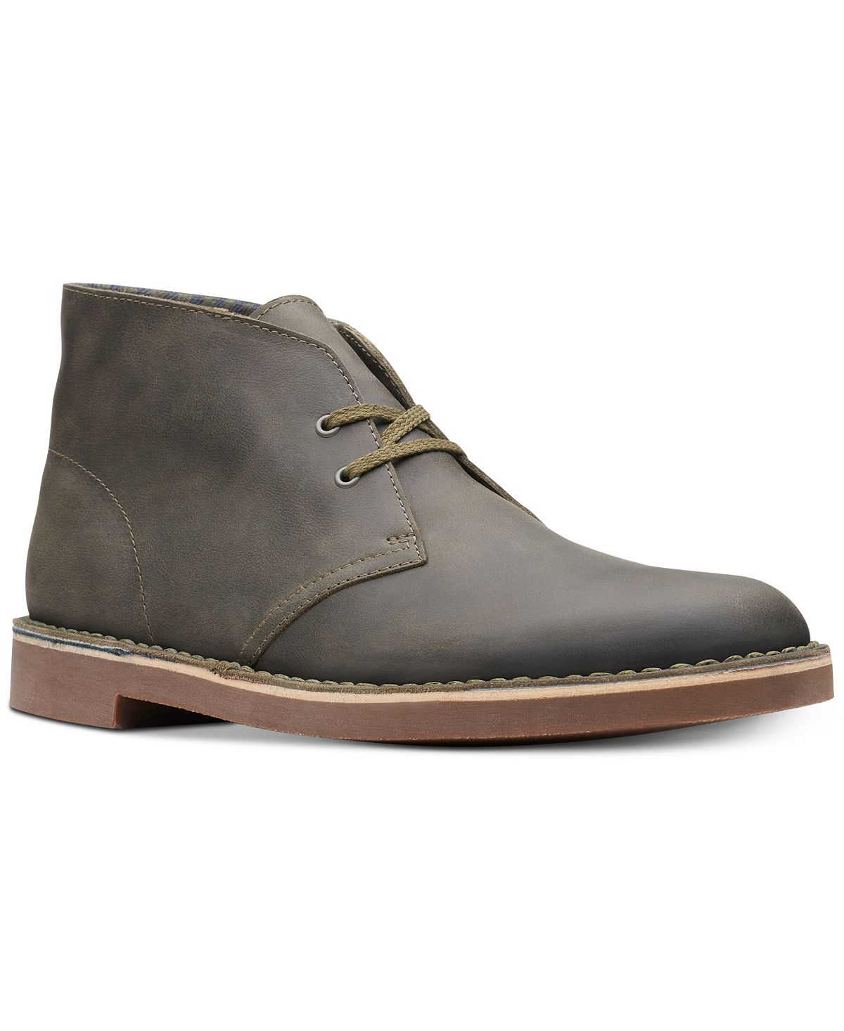 Clarks Bushacre 2 Aubergine Leather Chukka Boots Olive