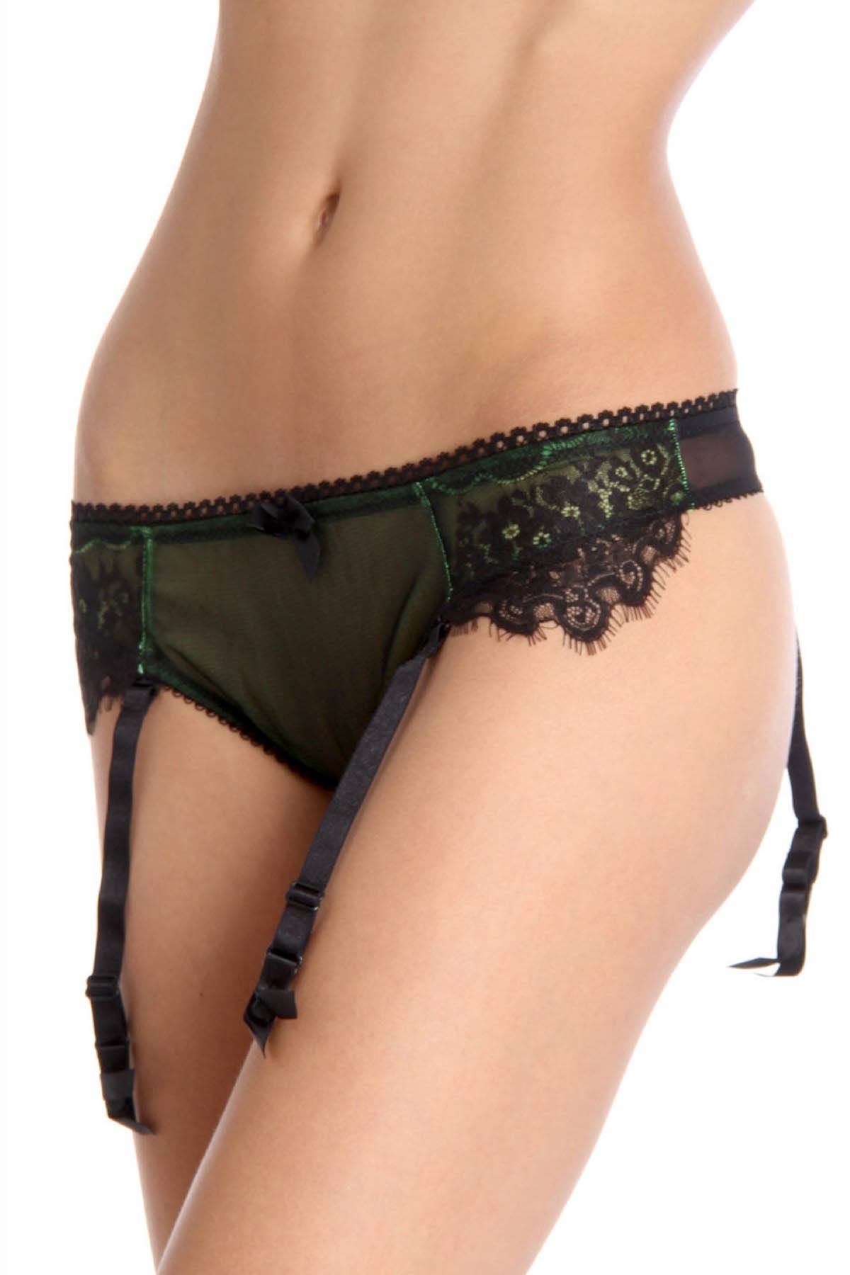 Claudette Neon Green En Dentelle Garter Thong