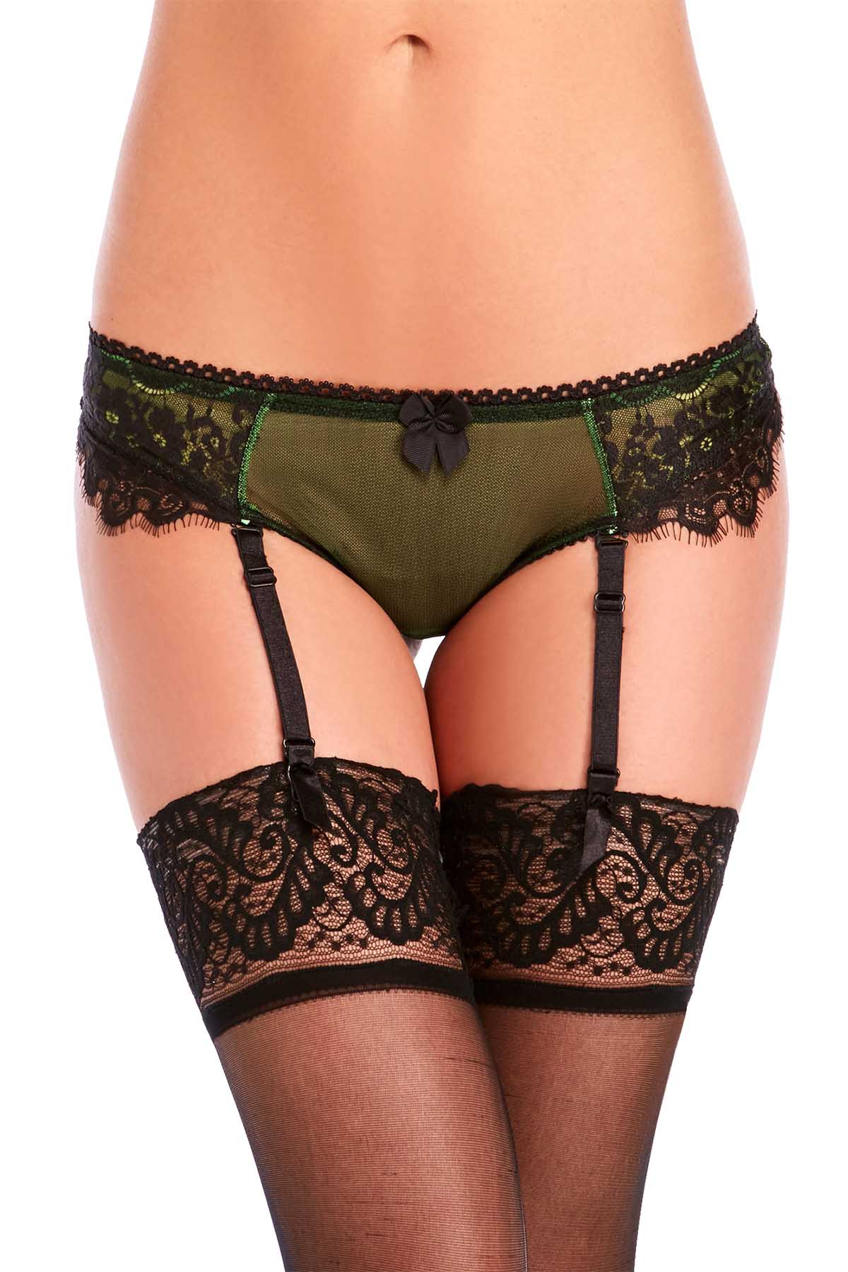 Claudette Neon Green En Dentelle Garter Thong