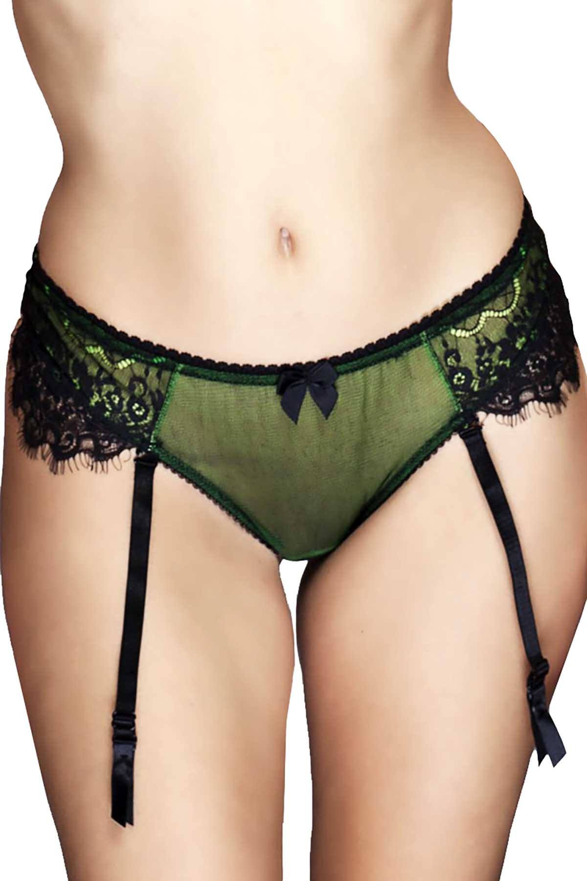 Claudette Neon Green En Dentelle Garter Thong