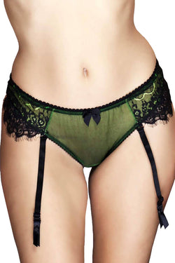 Claudette Neon Green En Dentelle Garter Thong thumbnail 4