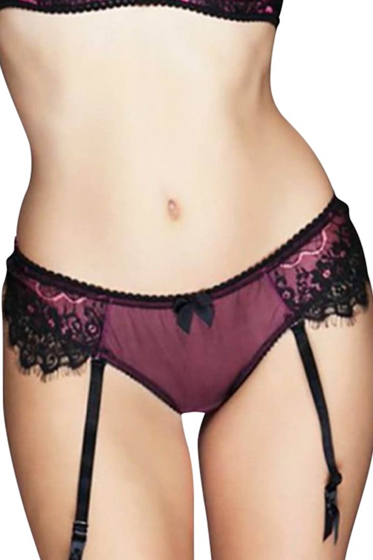Claudette Neon Pink En Dentelle Garter Thong