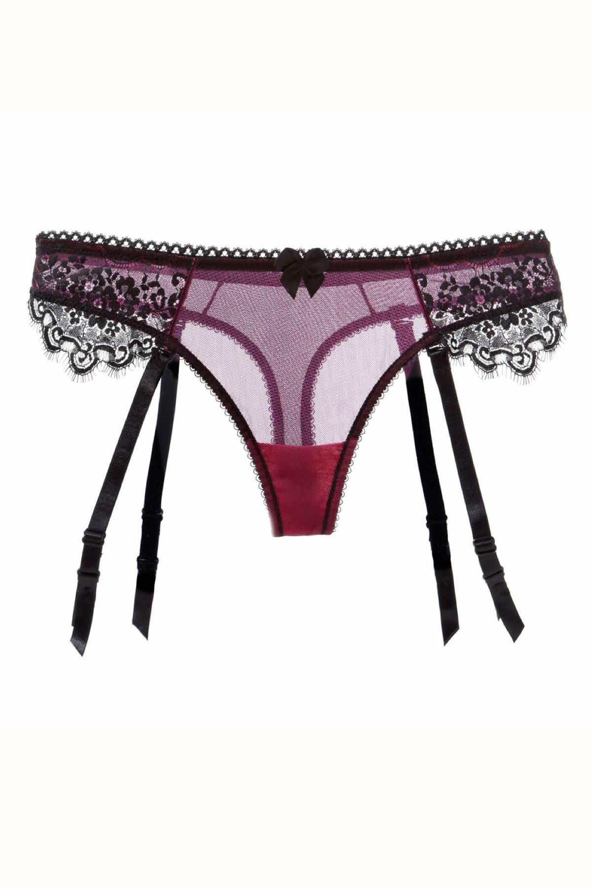 Claudette Neon Pink En Dentelle Garter Thong