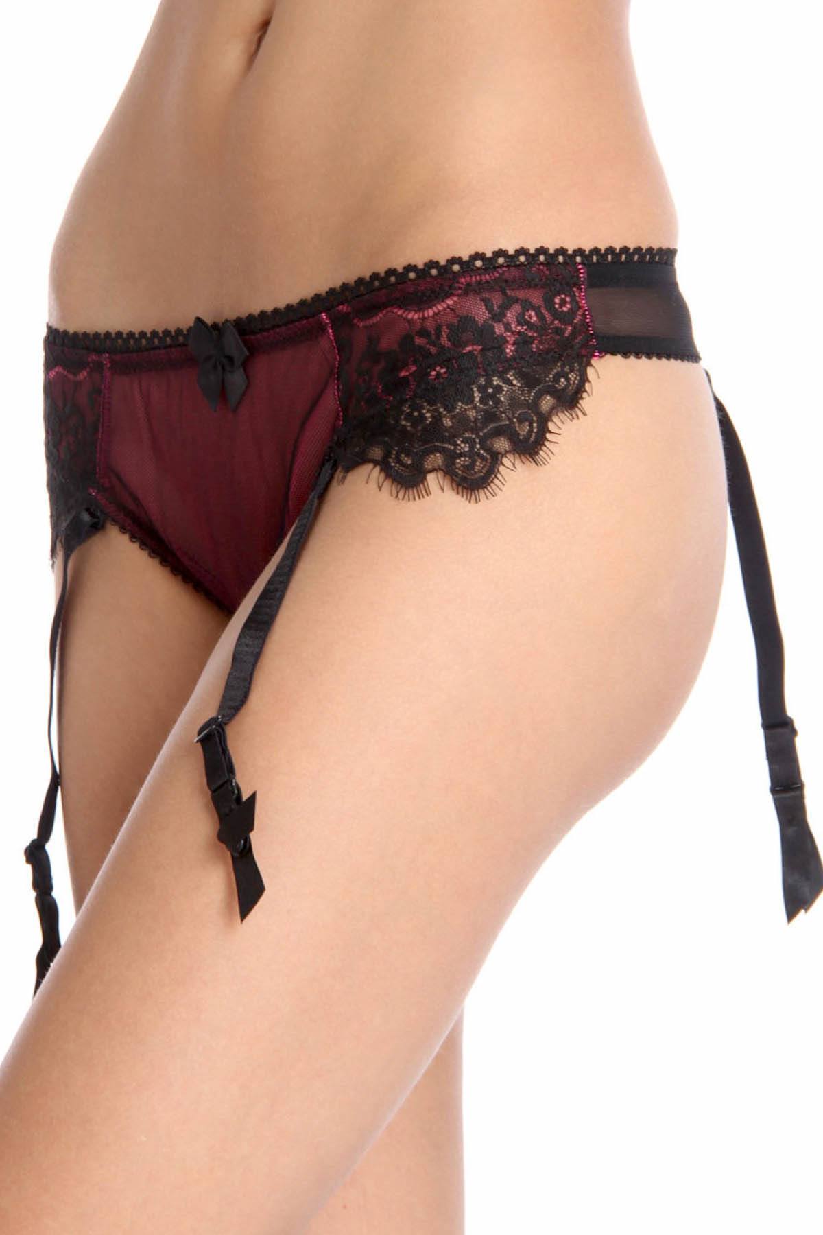 Claudette Neon Pink En Dentelle Garter Thong