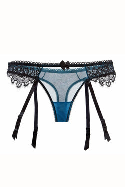 Claudette Neon Turquoise En Dentelle Garter Thong thumbnail 1