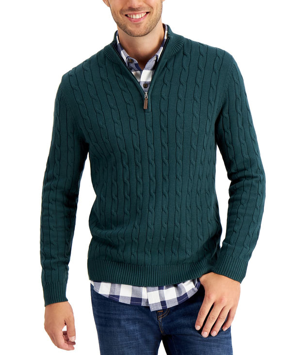 Club Room Cable Knit Quarter-zip Cotton Sweater Pine Grove