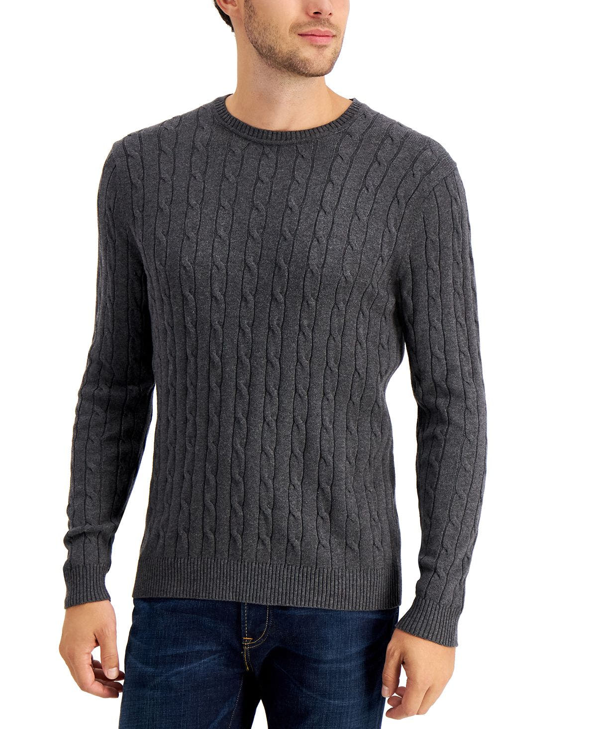 Club Room Cable-knit Cotton Sweater Charcoal Heather