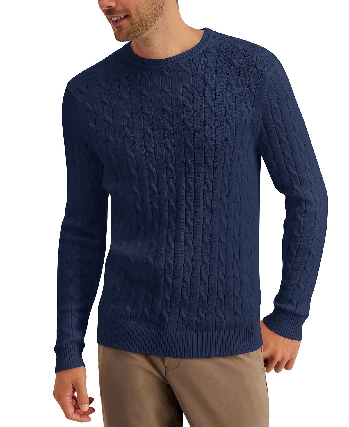 Club Room Cable-knit Cotton Sweater Navy Blue