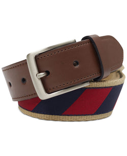 Club Room Canvas Ribbon Overlay Belt With Faux-leather Trim Navy/Red thumbnail 1