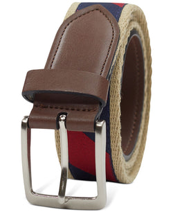 Club Room Canvas Ribbon Overlay Belt With Faux-leather Trim Navy/Red thumbnail 2