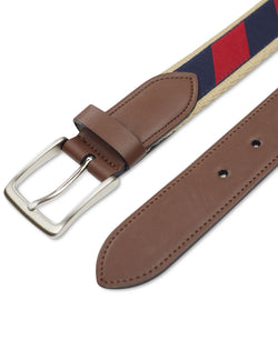 Club Room Canvas Ribbon Overlay Belt With Faux-leather Trim Navy/Red thumbnail 4