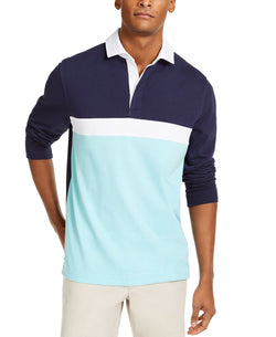 Club Room Chest Stripe Long Sleeve Polo Shirt Aqua Reef thumbnail 1