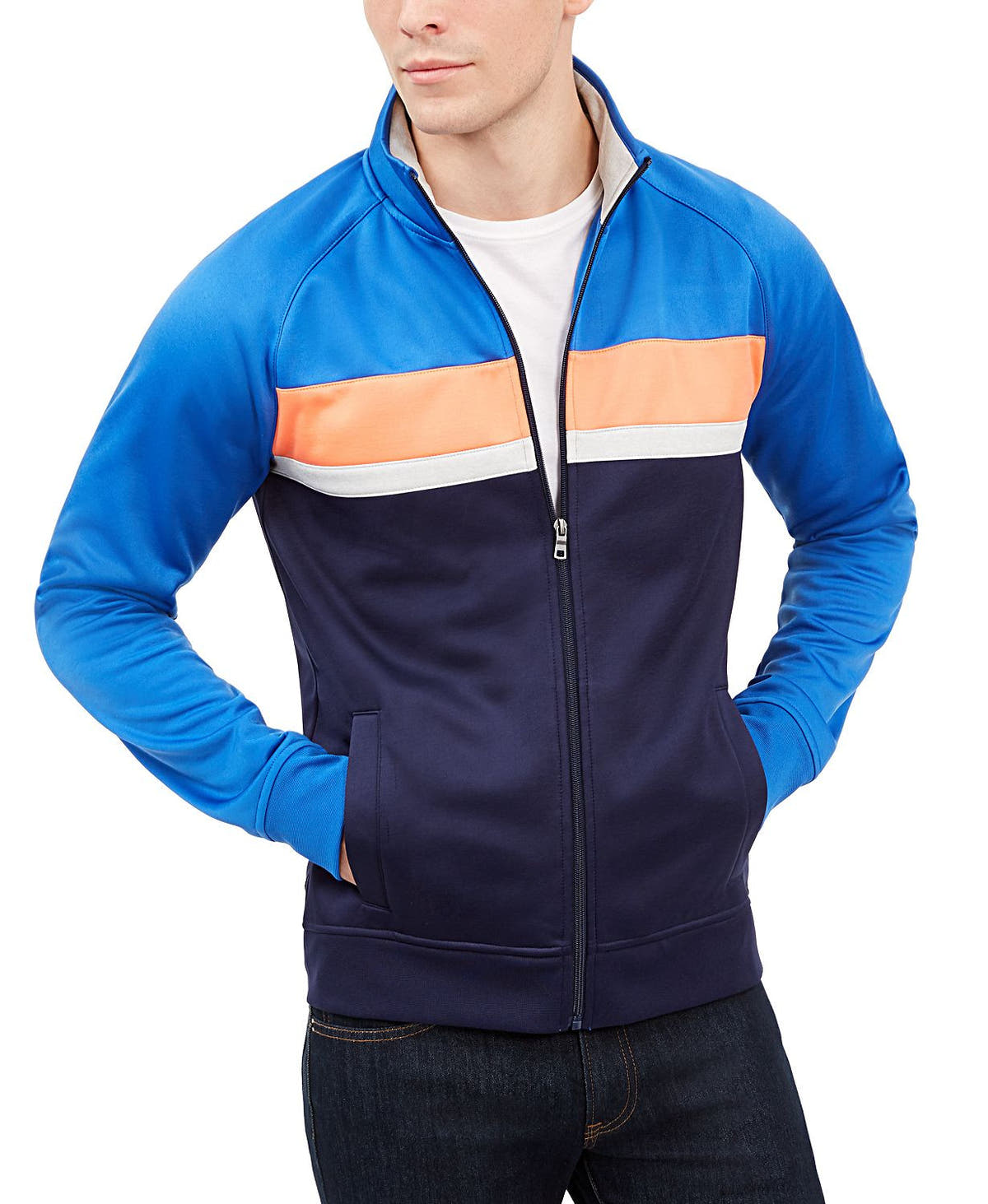 Club Room Chevron Track Jacket Laser Blue