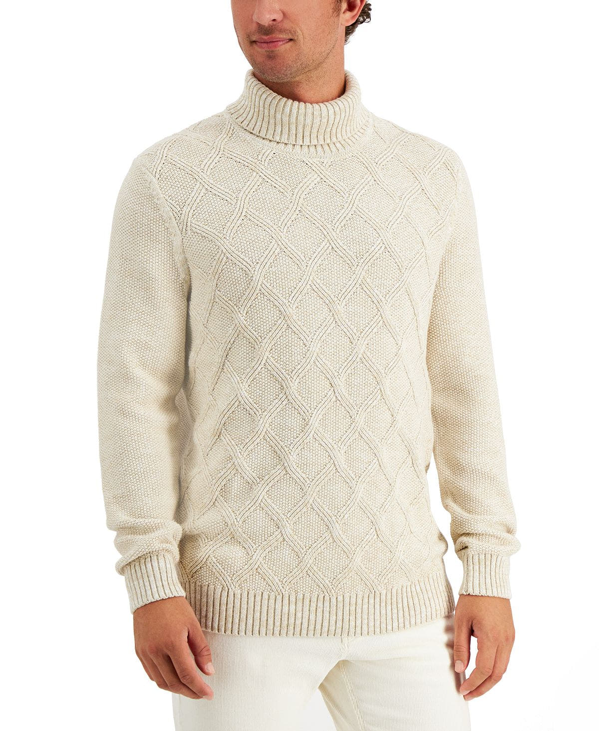 Club Room Chunky Aran Marl Turtleneck Sweater Sand Tan Marl