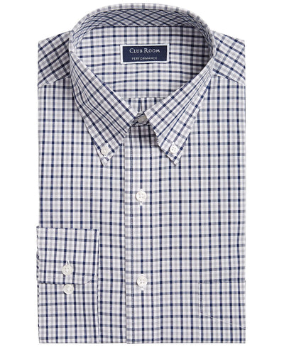 Club Room Classic/regular Fit Gingham Check Performance Dress Shirt Grey Navy