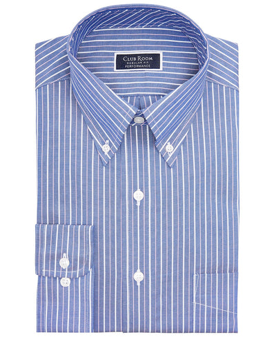 Club Room Classic/regular Fit Performance Pinpoint Double Stripe Dress Shirt Dk Blue Pink