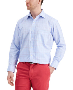 Club Room Classic/regular Fit Stretch Small Glen Plaid Dress Shirt Light Blue Red thumbnail 1