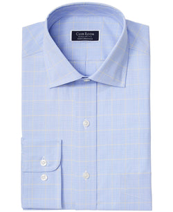 Club Room Classic/regular Fit Stretch Small Glen Plaid Dress Shirt Light Blue Yellow thumbnail 1