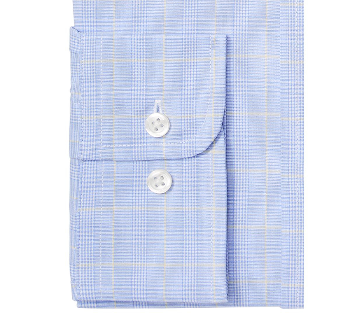 Club Room Classic/regular Fit Stretch Small Glen Plaid Dress Shirt Light Blue Yellow