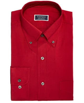 Club Room Classic/regular Fit Stretch Wrinkle-resistant Solid Pinpoint Dress Shirt Claret