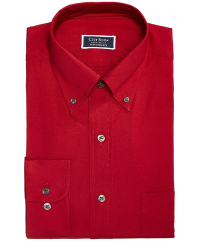 Club Room Classic/regular Fit Stretch Wrinkle-resistant Solid Pinpoint Dress Shirt Claret