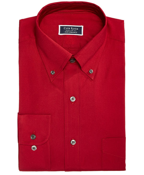 Club Room Classic/regular Fit Stretch Wrinkle-resistant Solid Pinpoint Dress Shirt Claret