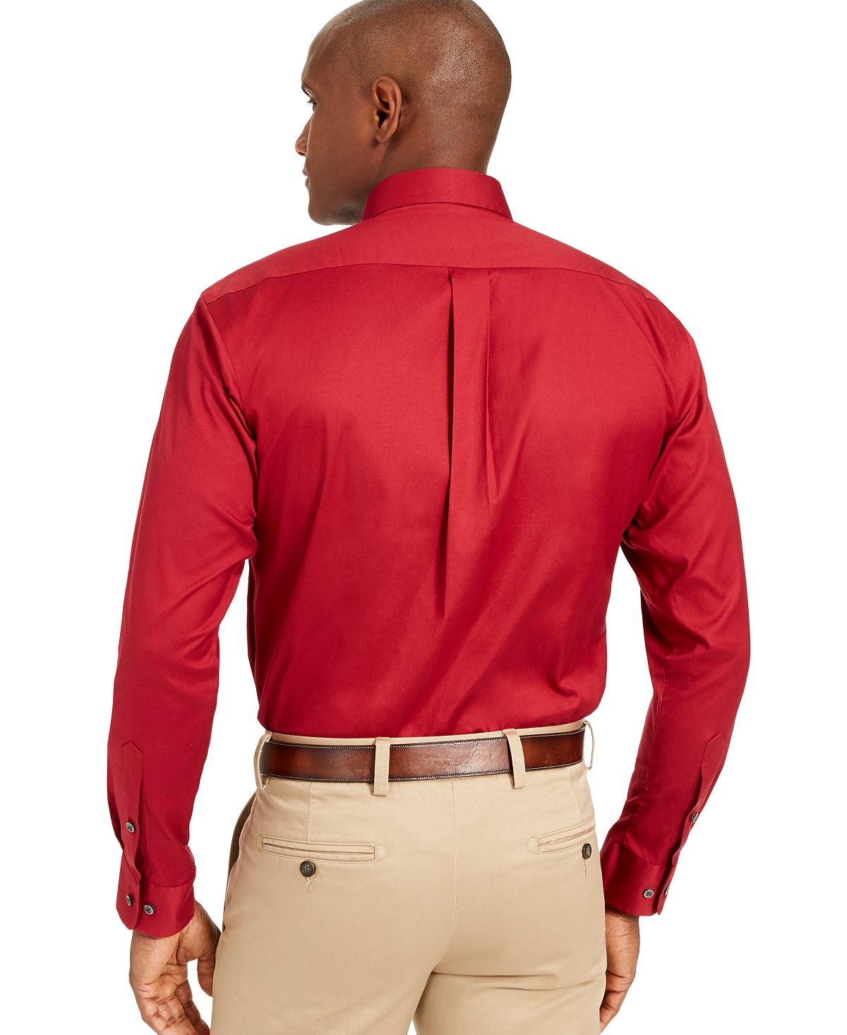 Club Room Classic/regular Fit Stretch Wrinkle-resistant Solid Pinpoint Dress Shirt Claret
