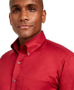 Club Room Classic/regular Fit Stretch Wrinkle-resistant Solid Pinpoint Dress Shirt Claret thumbnail 3