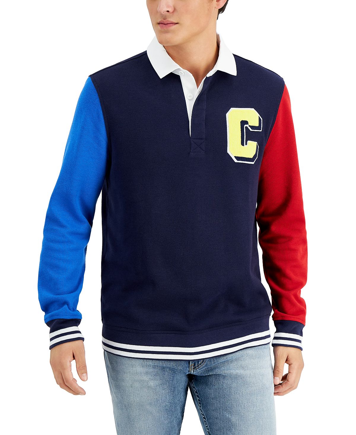 Club Room Colorblocked Rugby Sweatshirt Navy Blue Combo