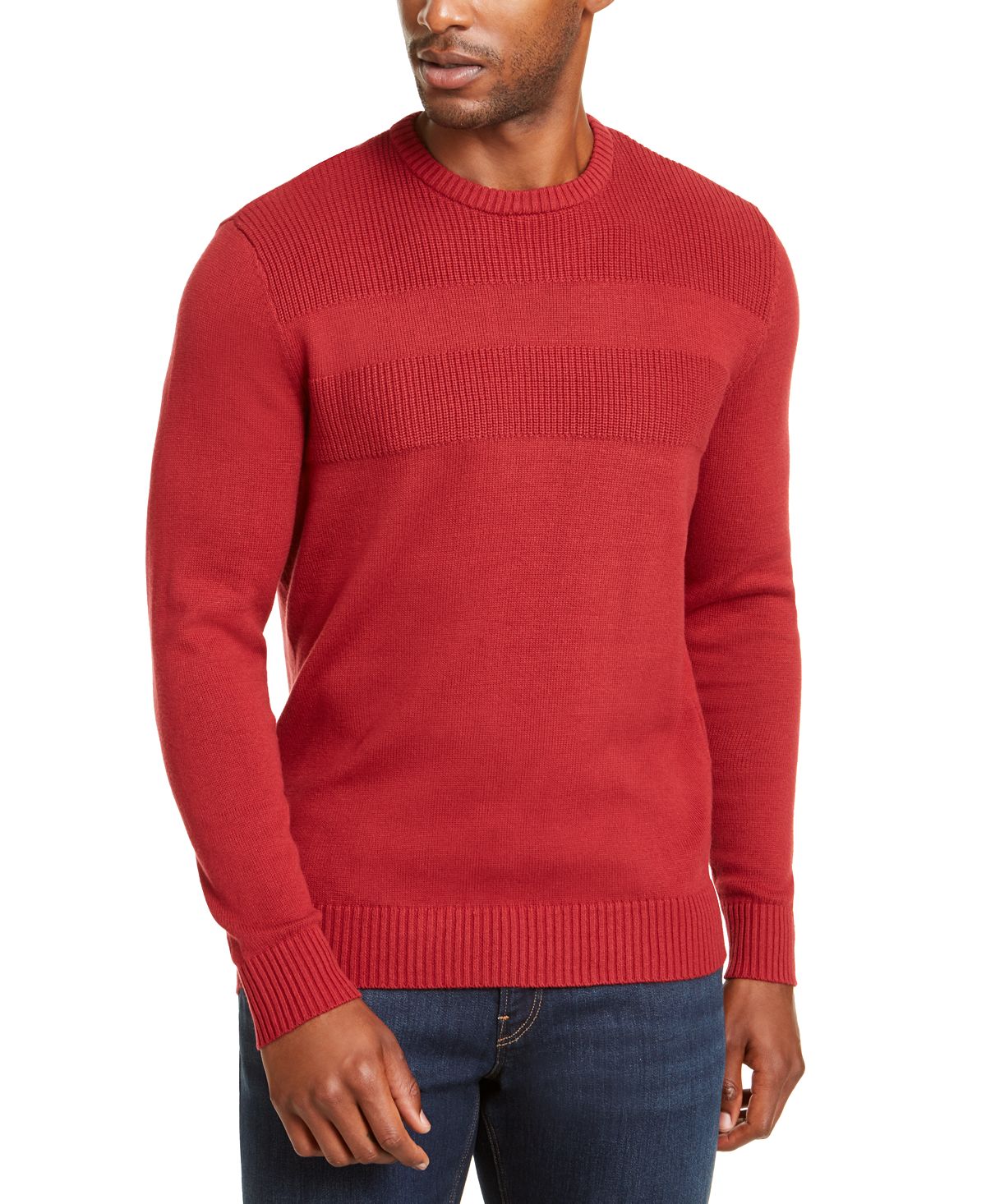 Club Room Cotton Solid Textured Crew Neck Sweater Maraschino