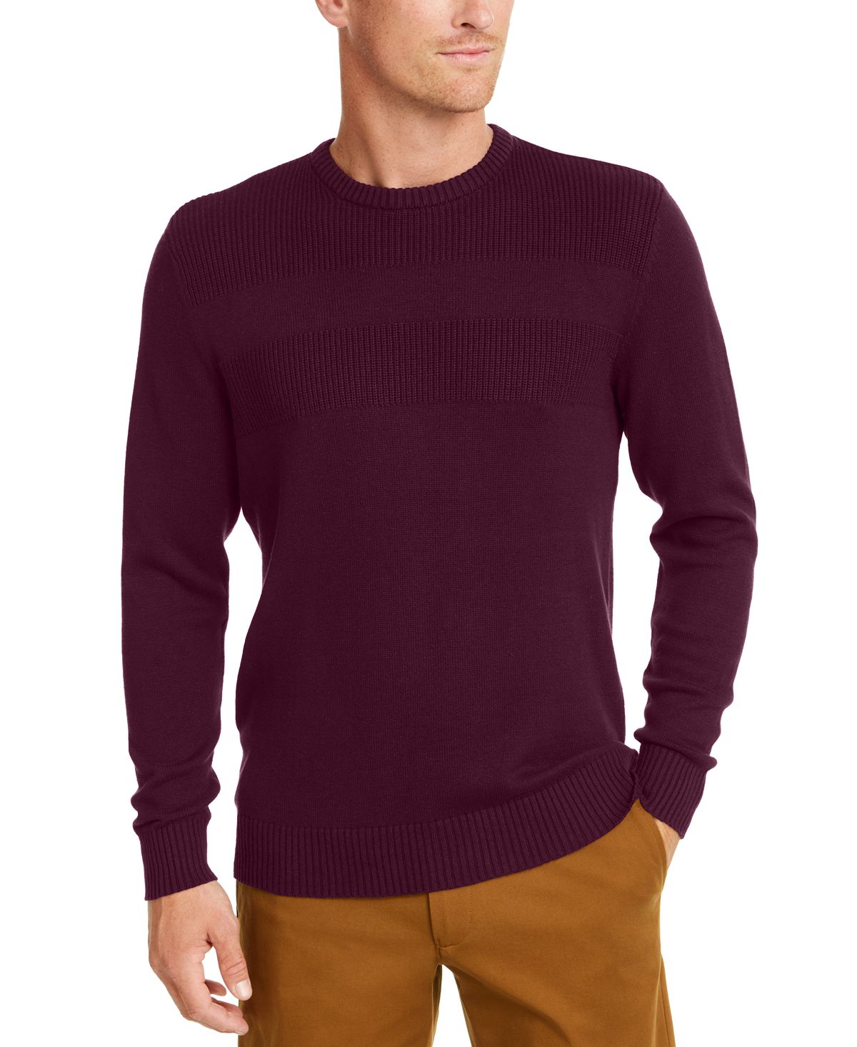 Club Room Cotton Solid Textured Crew Neck Sweater Red Plum