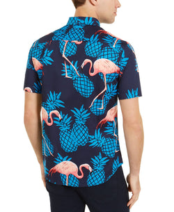 Club Room Flamingo Print Short Sleeve Shirt Navy Combo thumbnail 2