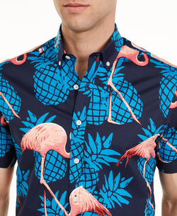 Club Room Flamingo Print Short Sleeve Shirt Navy Combo thumbnail 3