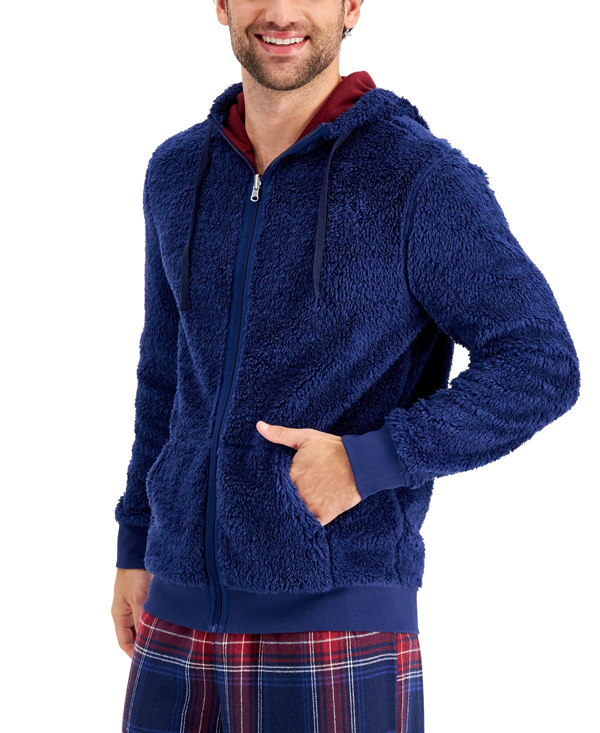 Club Room Fleece Reversible Pajama Hoodie Blue Heather