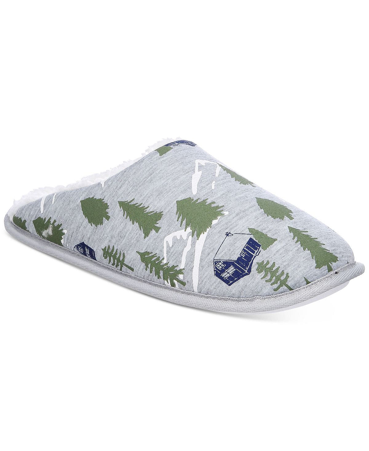 Club Room Forest-print Fleece-lined Slippers Grey